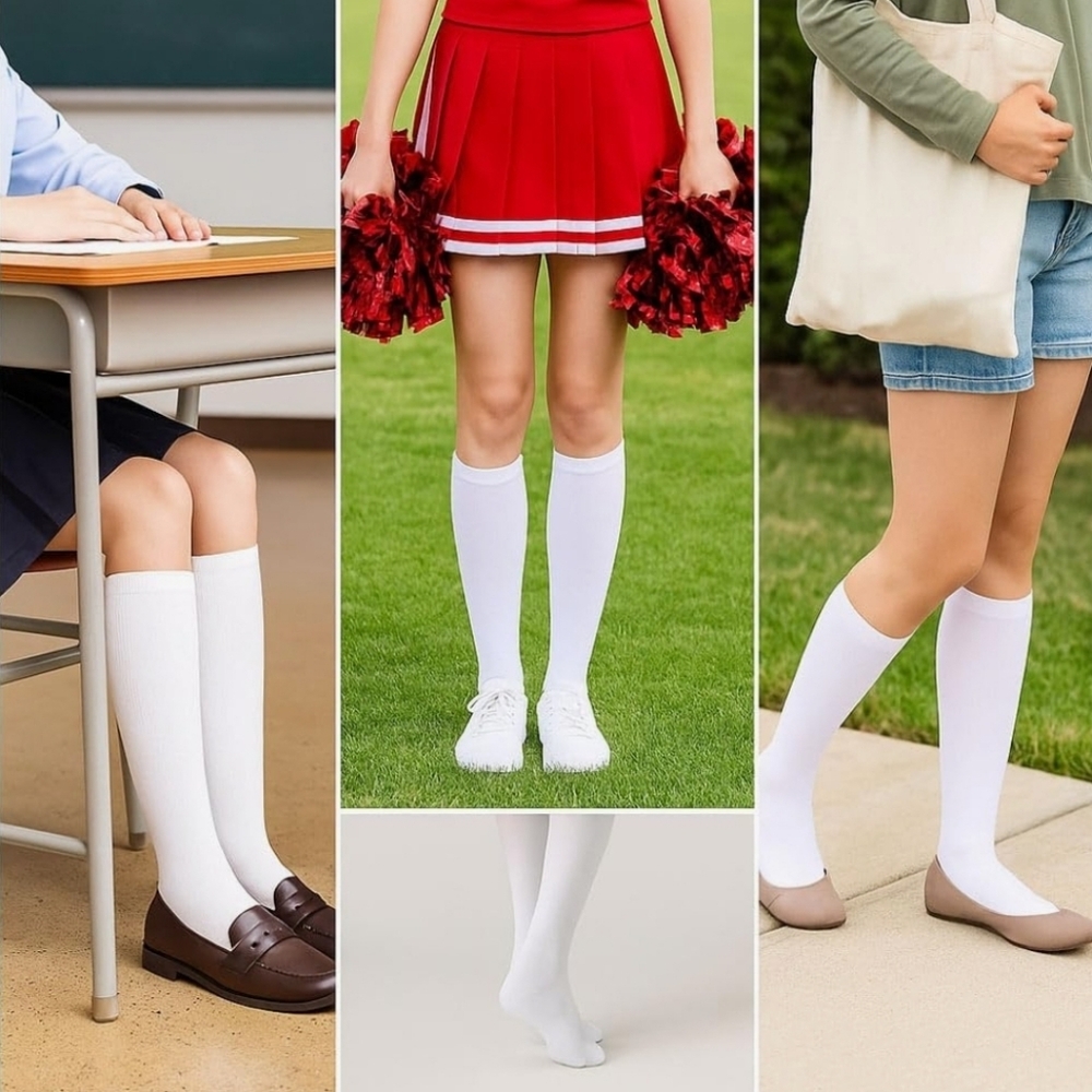 Angelina White Knee-High Socks